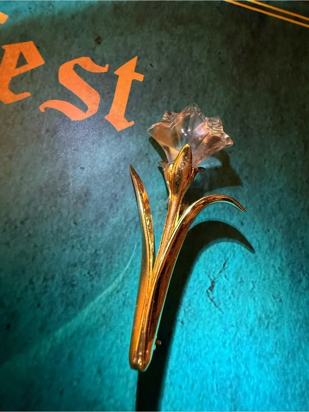 Swarovski Gold Tulip Brooch with Clear Crystal Flower